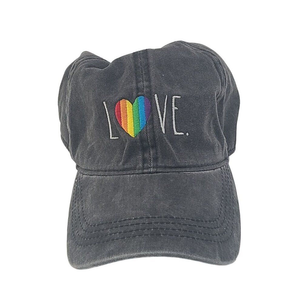 Rae Dunn LOVE PRIDE Gray Stone Washed Adjustable Dad Hat Baseball Cap Rainbow - Picture 4 of 10